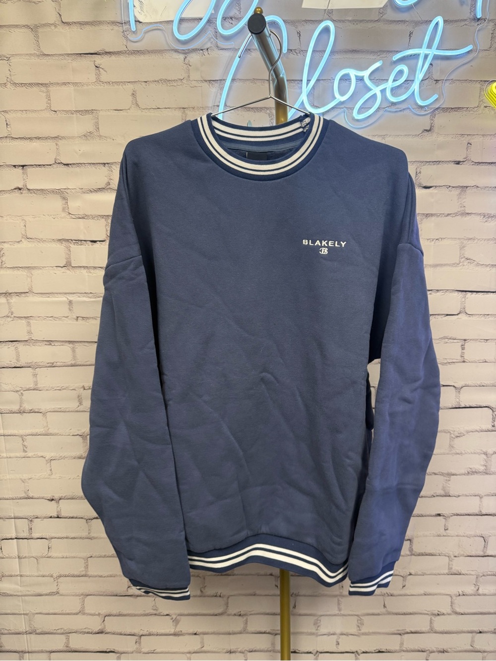 Blakely London Blue and White Crewneck - L